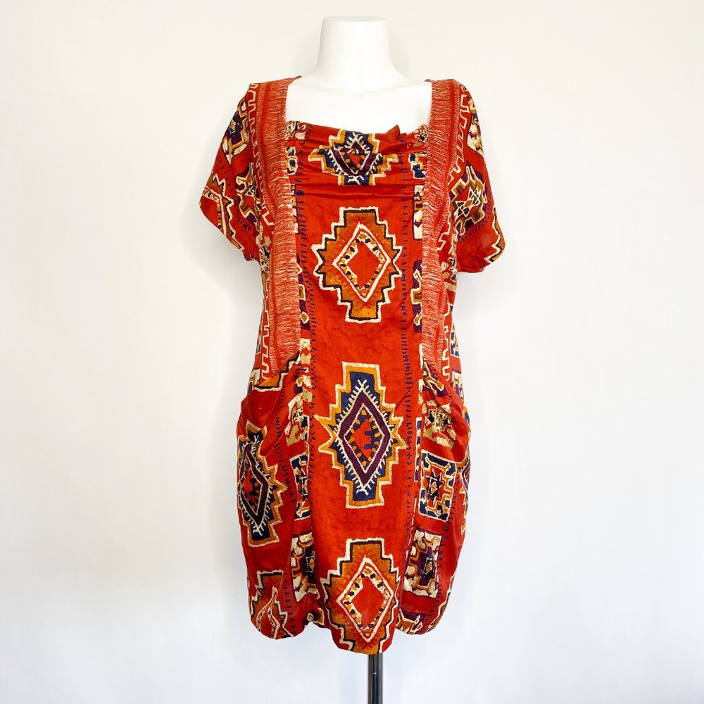 Plenty by Tracy Reese Aztec Southwest Shift‎ Dress Women Size S Red EXCELLENT